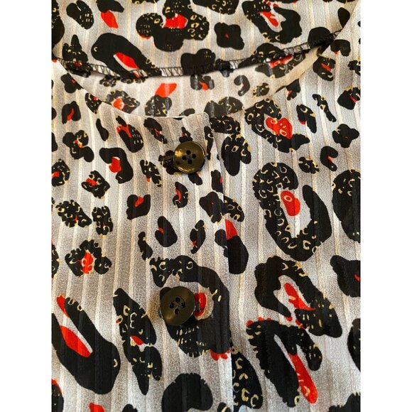 Womens Custom Made Red/Black Geometric Print Blouse with Petal Sleeves Size 22 - Picture 8 of 8